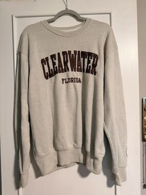 Clearwater Florida Crewneck Sweatshirt - Cream with Brown Lettering
